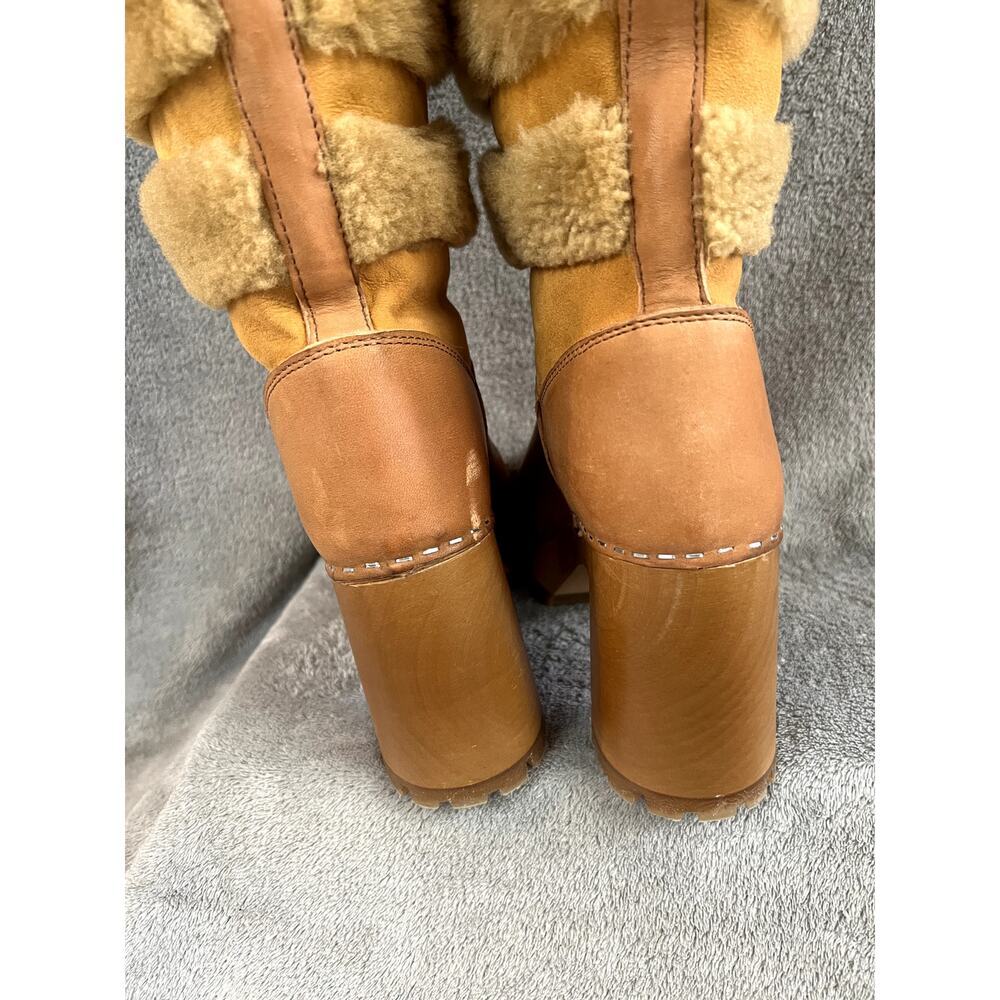 Swedish Hasbeens Romanian Knee Boot Womens 6.5 Fur Leather Hippie Retro - Picture 6 of 10